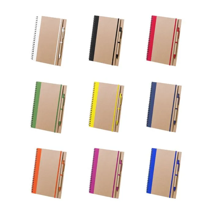 Libreta A-5 con goma y bolígrafo, personalizables gama de colores